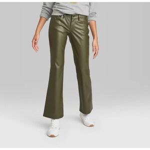 Women's Wild Fable Low Rise Faux Leather Flare Leg Pants Olive Green Size 8 New